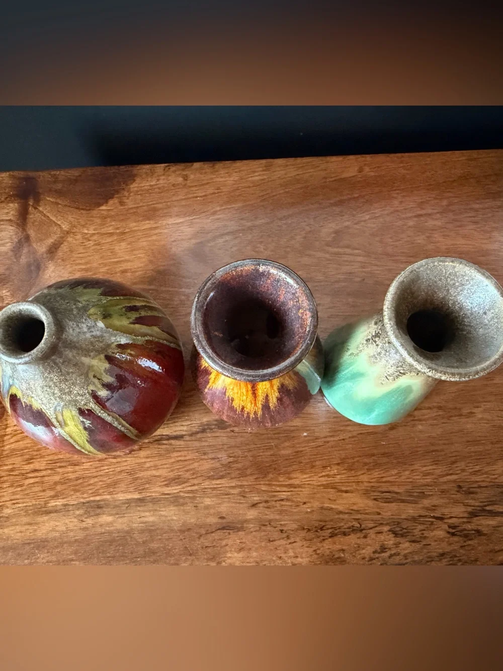 Handcrafted Red and Green Ceramic Vases - Set of 3